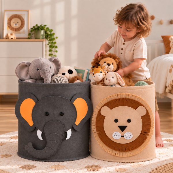 Cesto Organizador Dobrável Brinquedos Multiuso Infantil Roupa Suja Tecido Dobrável Redondo Feltro