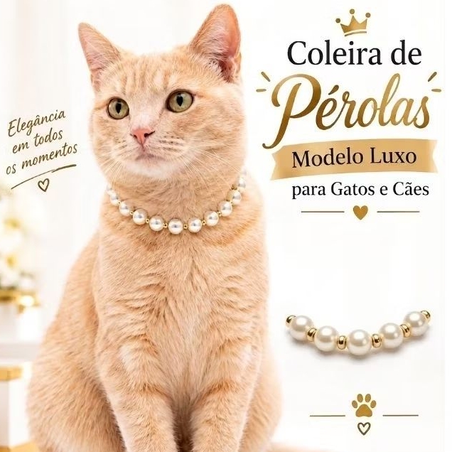 Coleira de Pérolas para Cachorro e Gato – Modelo Luxo (PP ao G)