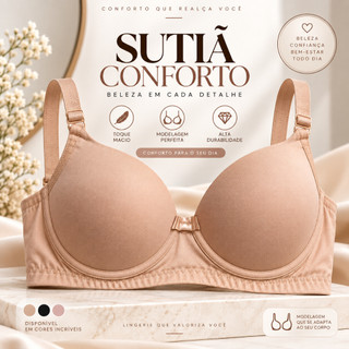 Sutiã Feminino Reforçado com Bojo em Poliamida P ao GG Preto ou Bege