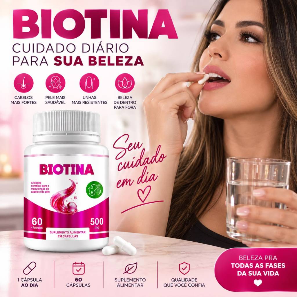 1 Biotina cabelo pele e unhas 60 cáps genature Envio Imediato