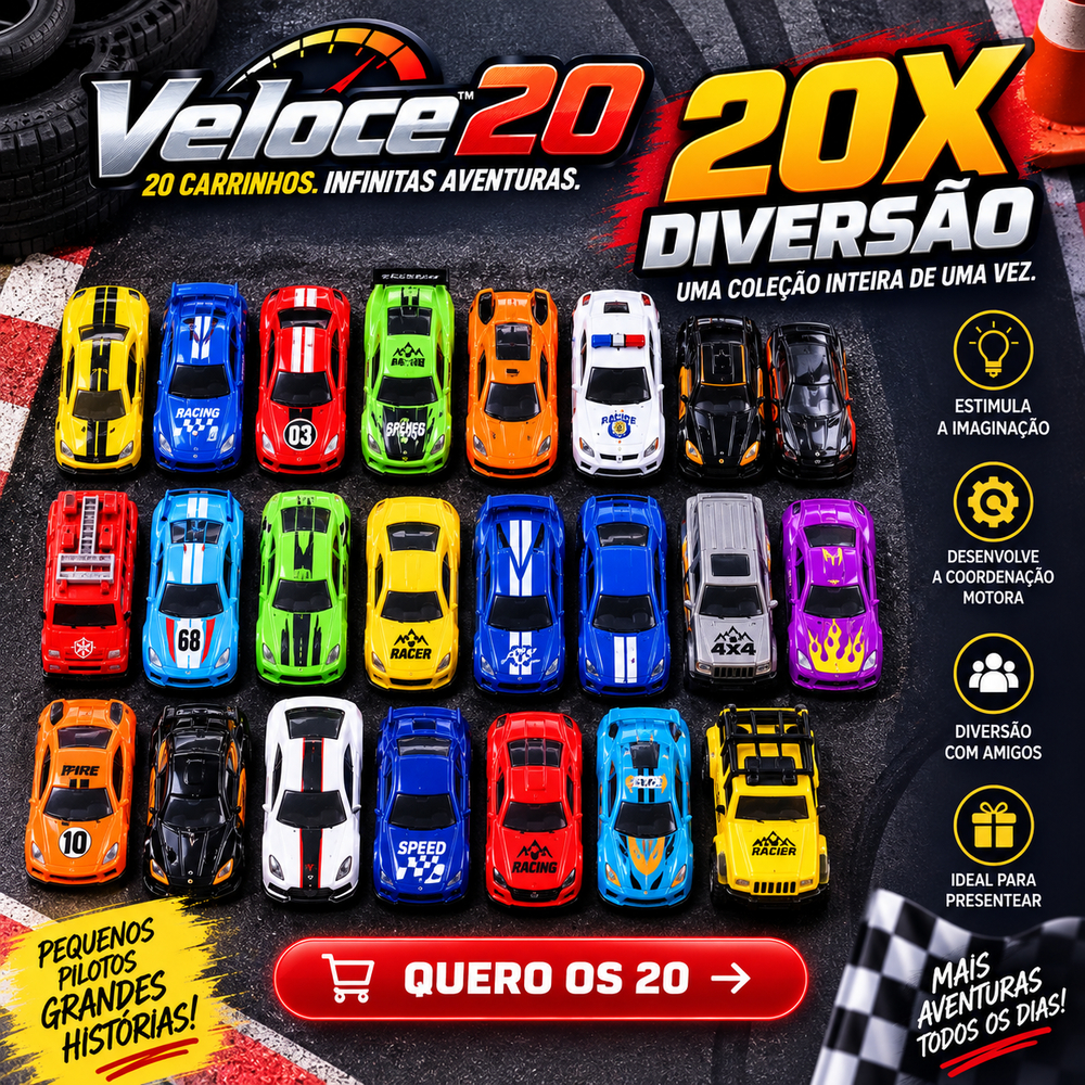 Kit 20 Carrinhos Miniatura Infantil Veloce™ 20 Brinquedo Carrinhos Sortidos Coleção Infantil Presente Criança