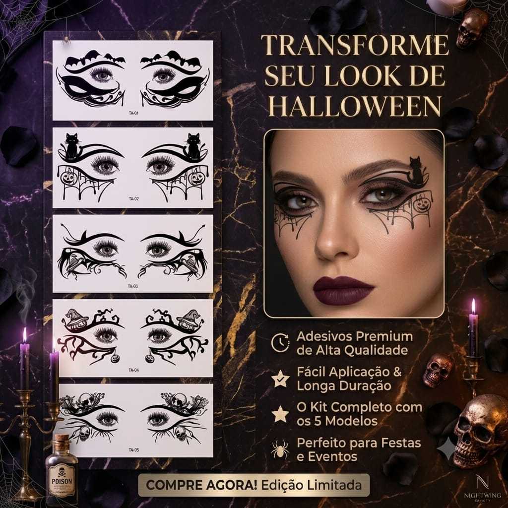 Tatuagem Temporária Facial Halloween Teia de Aranha Adesivo Maquiagem Artística Olhos Festa Fantasia Cósplay
