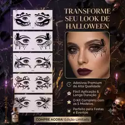 Tatuagem Temporária Facial Halloween Teia de Aranha Adesivo Maquiagem Artística Olhos Festa Fantasia Cósplay