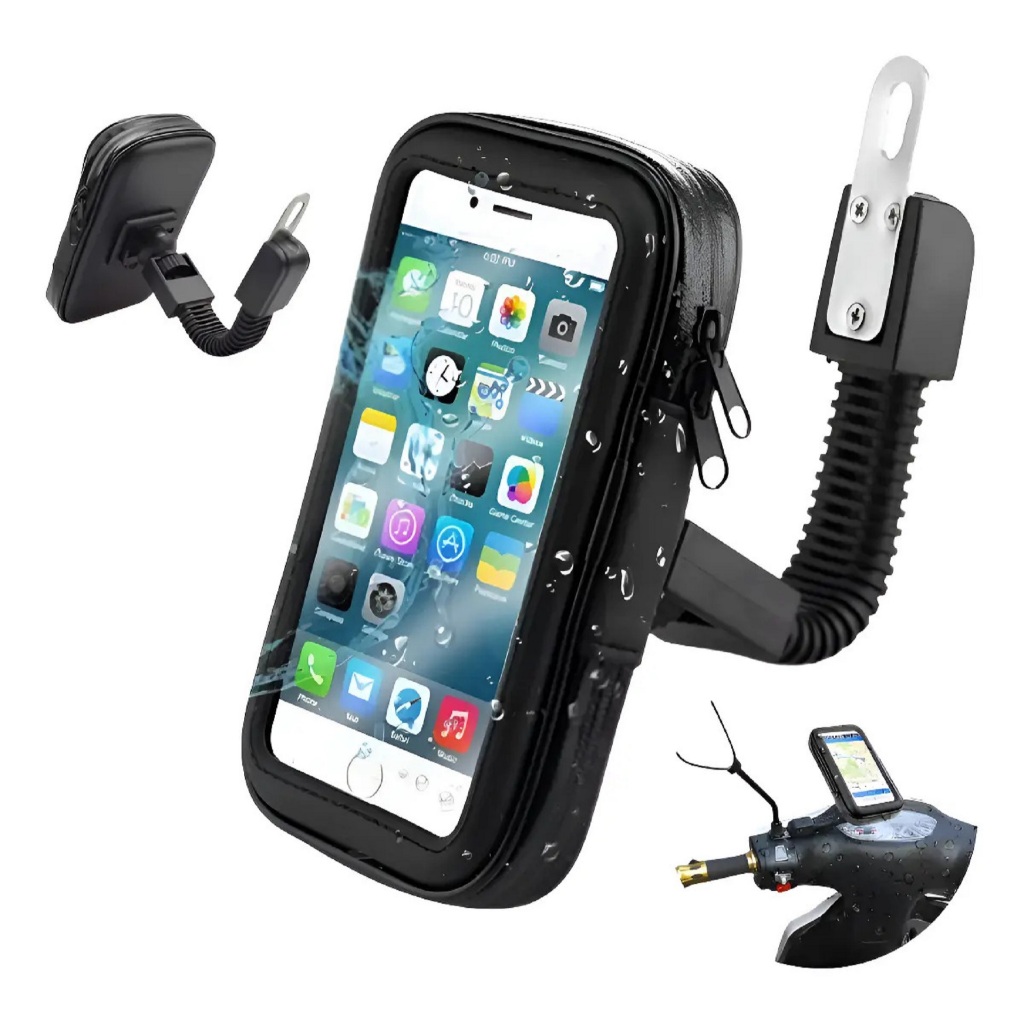 SUPORTE CELULAR IMPERMEÁVEL PARA MOTO E BICICLETA COM CAPA ZÍPER ATÉ 6.7 POLEGADAS A PROVA D'ÁGUA