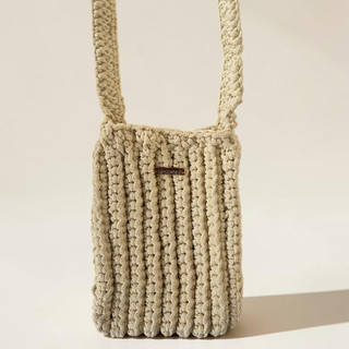Bolsa Transversal de Crochê Fio Náutico Bege Baunilha Mini Bolsa Feminina Artesanal Porta Celular