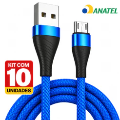 Kit 10 Cabos Carregador 2 Metros Carga Rápida Micro USB V8 Android a'Gold