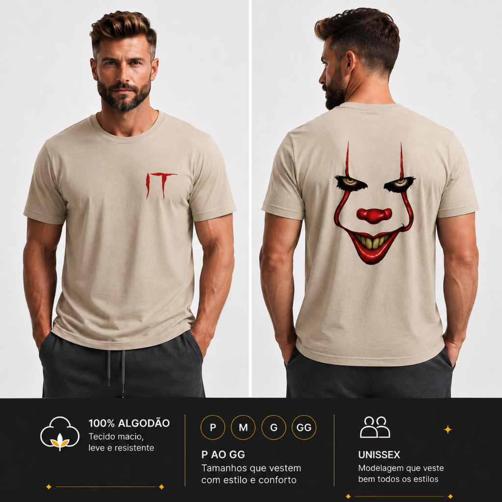 Camiseta Oversized IT Terror Horror Retrô 100% Algodão Fio Unissex T-Shirt Estampada Streetwear Conforto Casual Premium