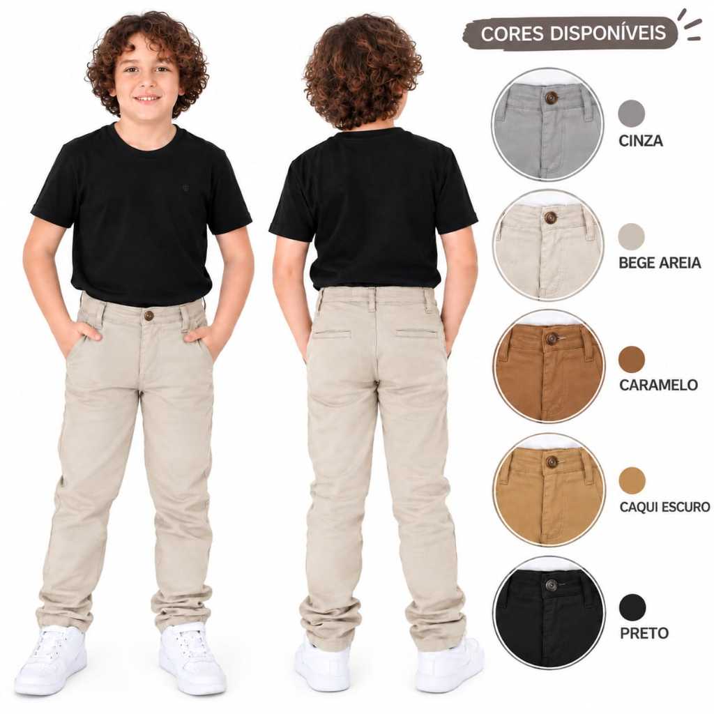 Calça Infantil Masculina Esporte Fino com ajuste Varias Cores Menino