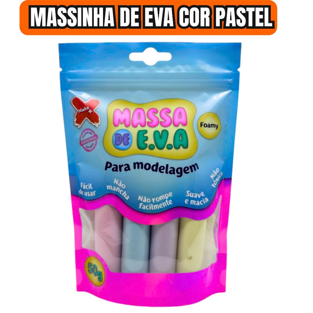 Massa de EVA Make+ 5 Cores Pastel Macia Ideal para Slime Modelagem Artesanato Lembrancinha Infantil