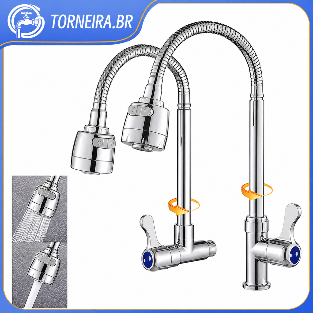 Torneira Cozinha Chuveiro Com Rotação De 360° Cozinha Luxo Verticais E De Parede Promoção