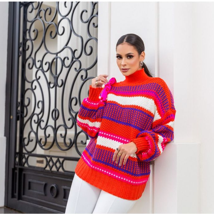Blusa de Tricot Feminina Estilo Oversized – Inverno Quentinho, Fashion e Confortável - Tamanho U RM-2507