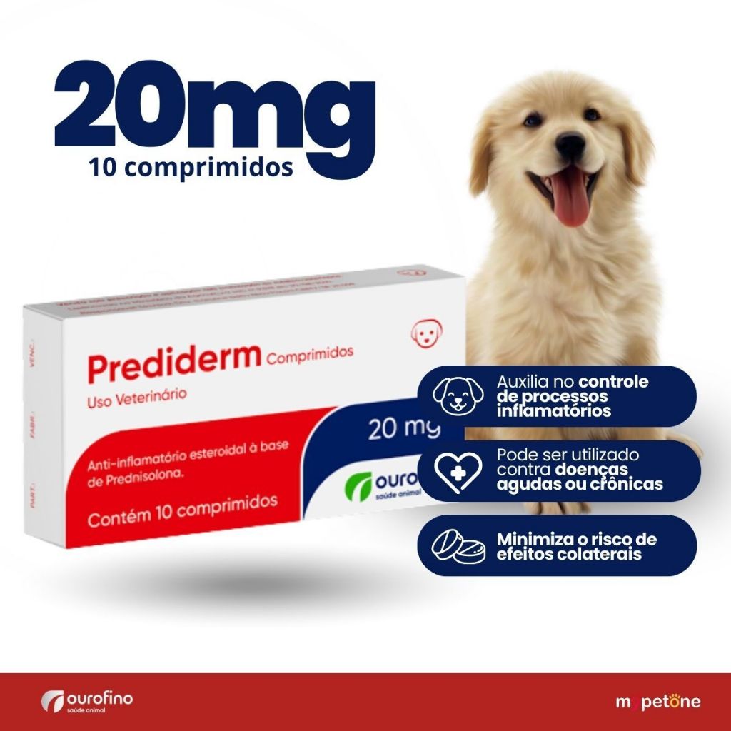 Prediderm 20mg 10 Comprimidos Ouro Fino Anti-inflamatório para Cães
