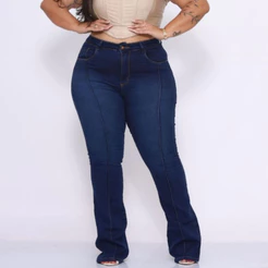 CALÇA FLARE BOCA DE SINO JEANS PLUS SIZE/ CINTURA DE VINCA+MODELA SILHUETA