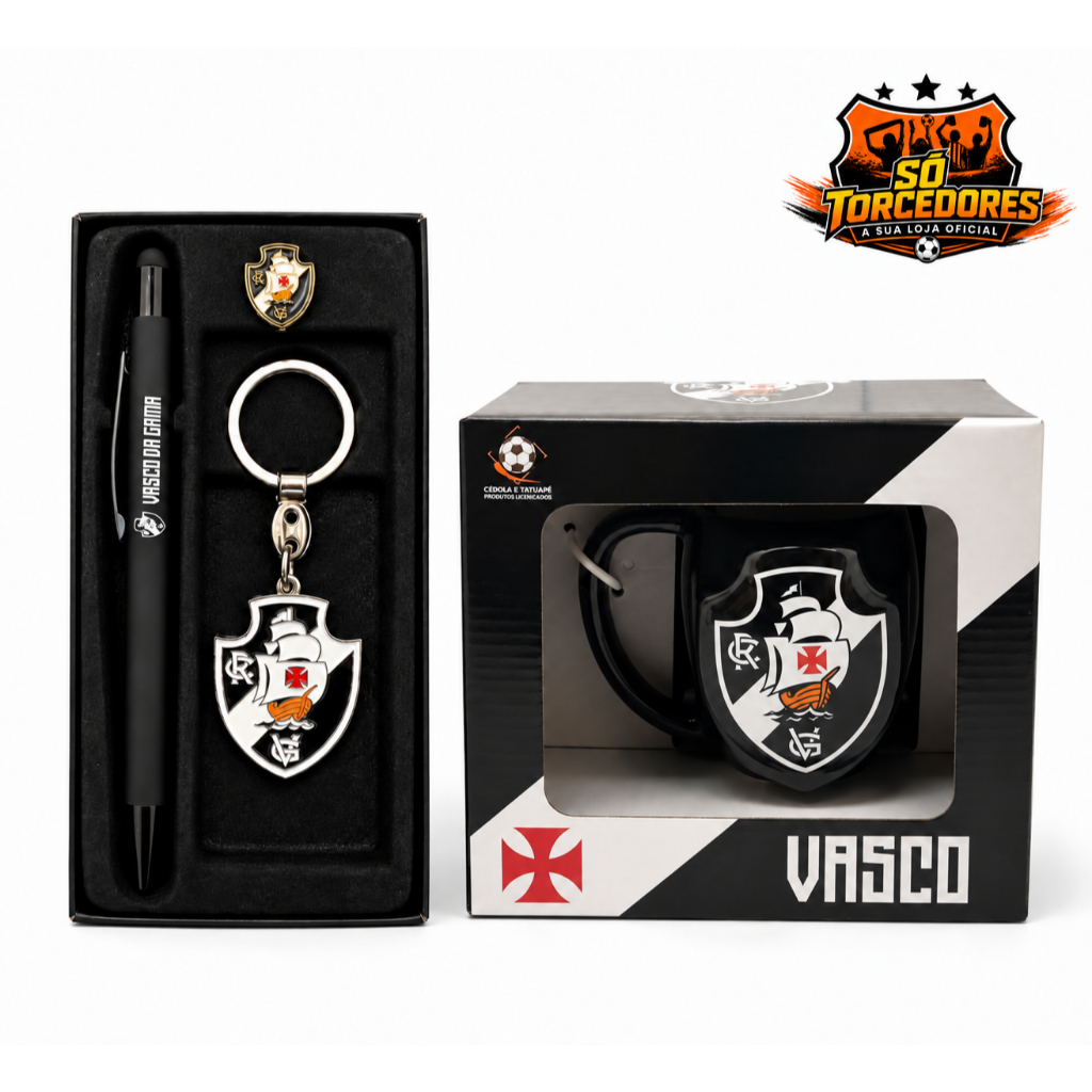 Kit Presente Dia dos Pais Oficial Vasco da Gama Caneca 3D 270ml + Caneta + Chaveiro + Pin
