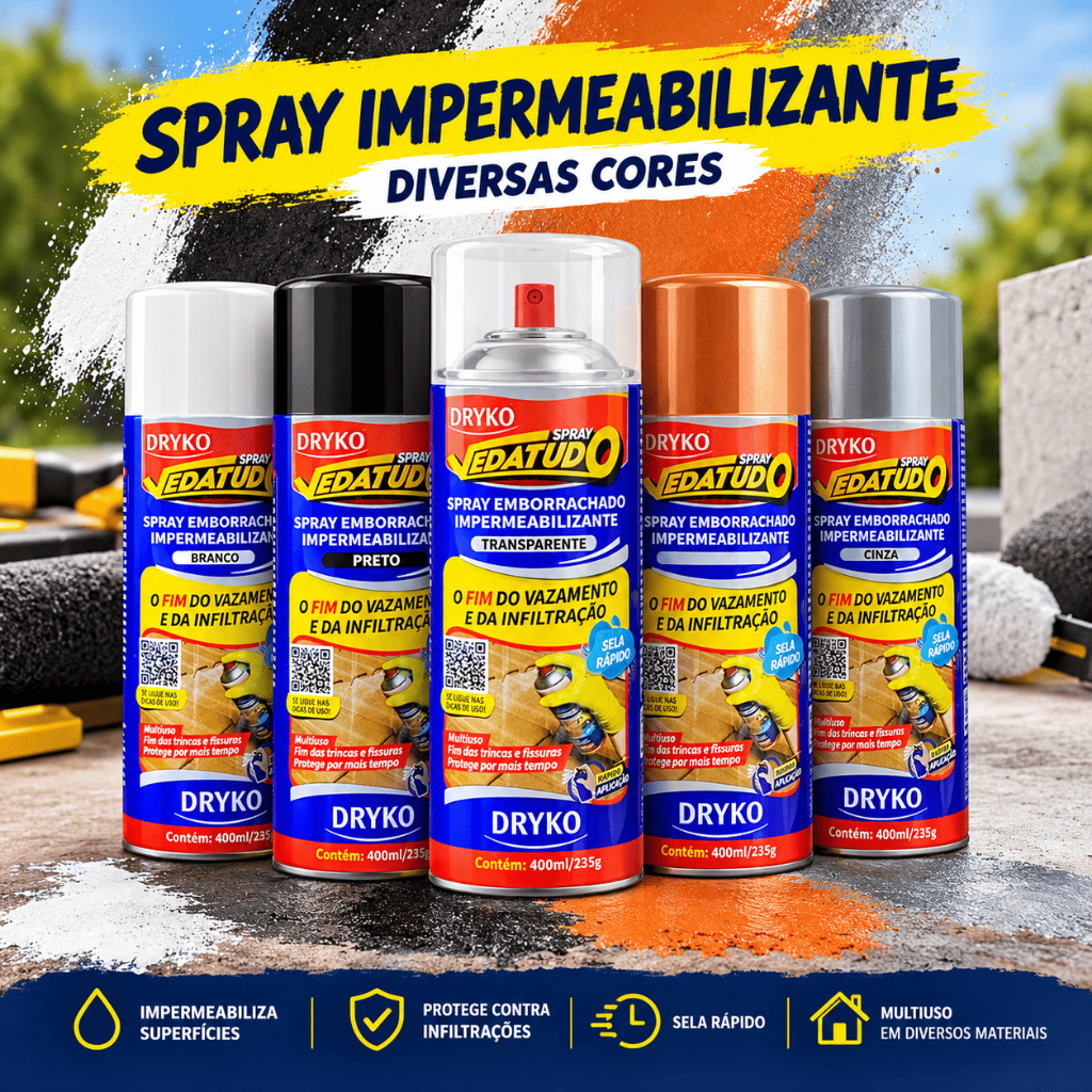 Dryco Spray Vedatudo Impermeabilizante Emborrachado Cores Fácil Aplicação Telhas Calhas 400ml