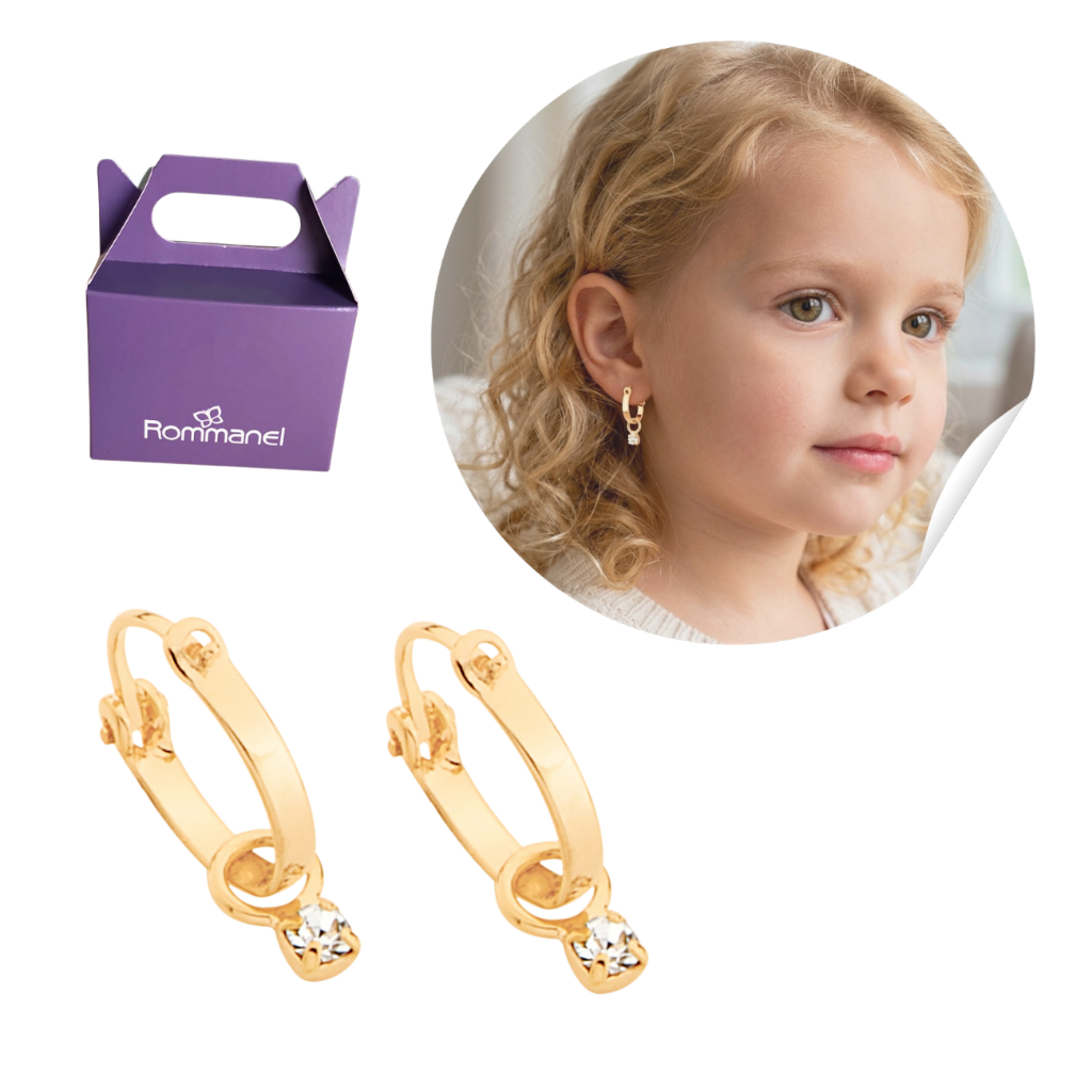 Argola Rommanel Infantil Lisa Banhada A Ouro 18k 522959 Cristal
