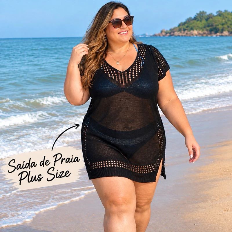 Saída de Praia Plus Size em Tricot Premium | Veste 44 ao 52 | Leve e Confortável — imagem 1