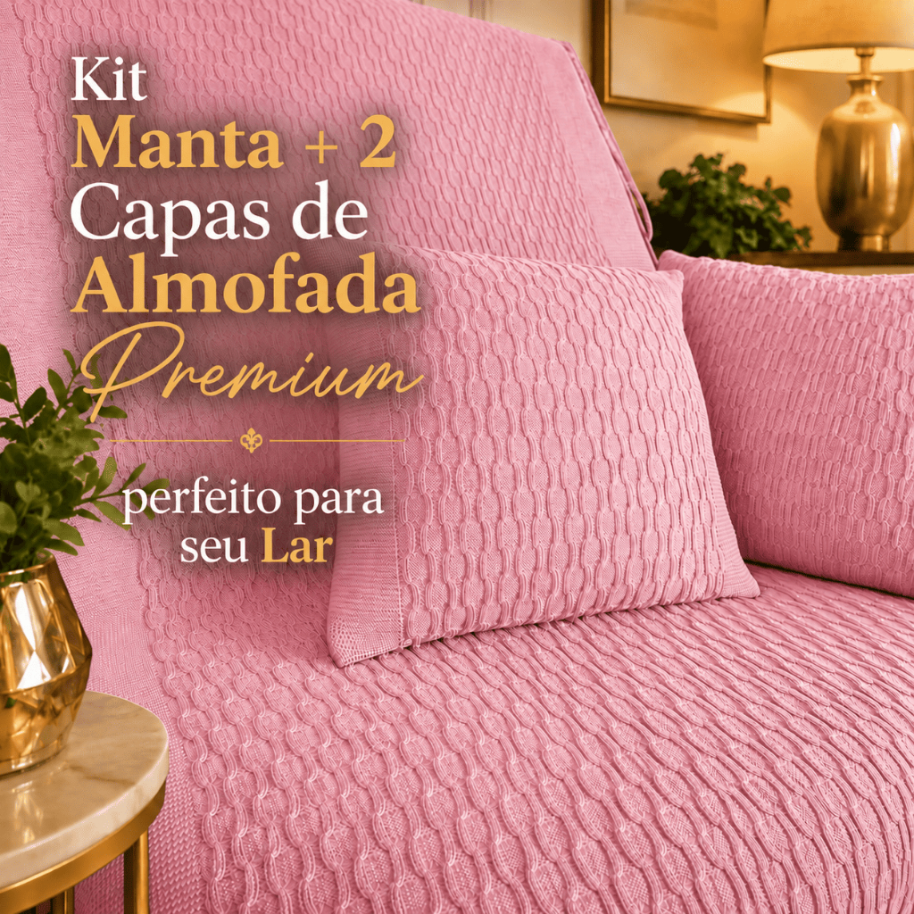 Kit Manta para Sofá em Tricô + 2 Capas de Almofada Premium Decorativa Luxo Manta e Almofada de Tricô