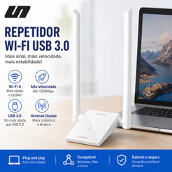 Adaptador USB WiFi 6 AX3000 XDN9000H Placa Rede Sem Fio Dual Band 2.5G 5G Porta Gigabit USB 3.0 PC Laptop
