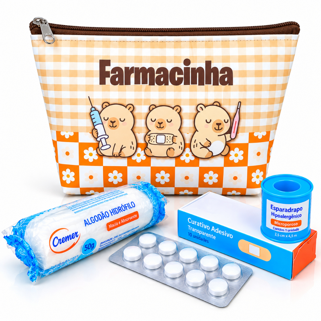 Farmacinha Necessaire Capivara Fofinha aliada nos Cuidados Diários Porta Remédio a Pronta Entrega