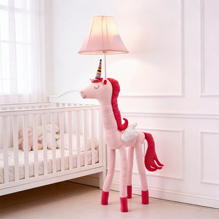 Abajur de Chão Vireon Unicórnio Pelúcia 123cm E27 Bivolt Luminária Infantil Quarto Bebê
