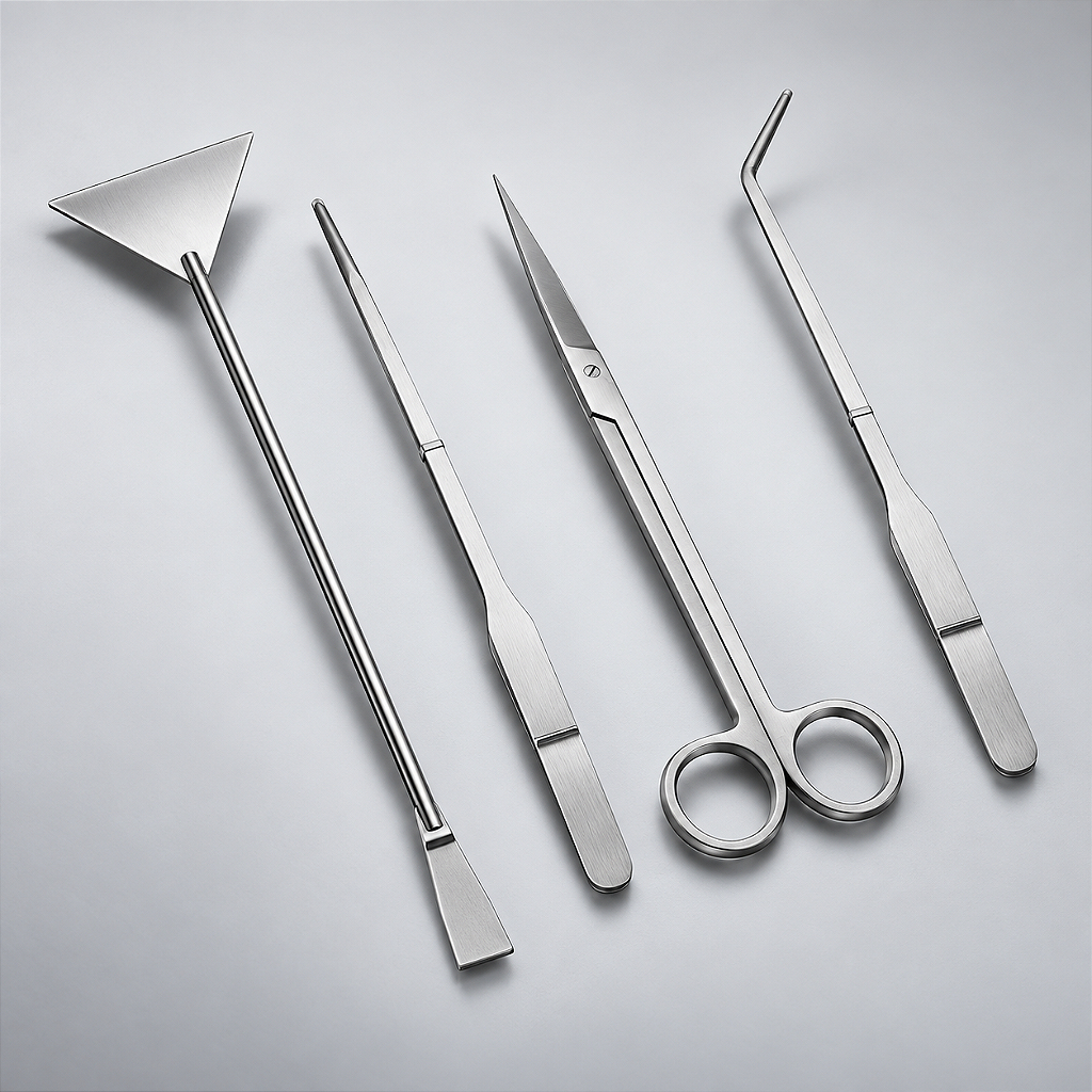 Kit Aquascaping 4 Peças Inox para Aquário com Tesoura Pinças e Espátula