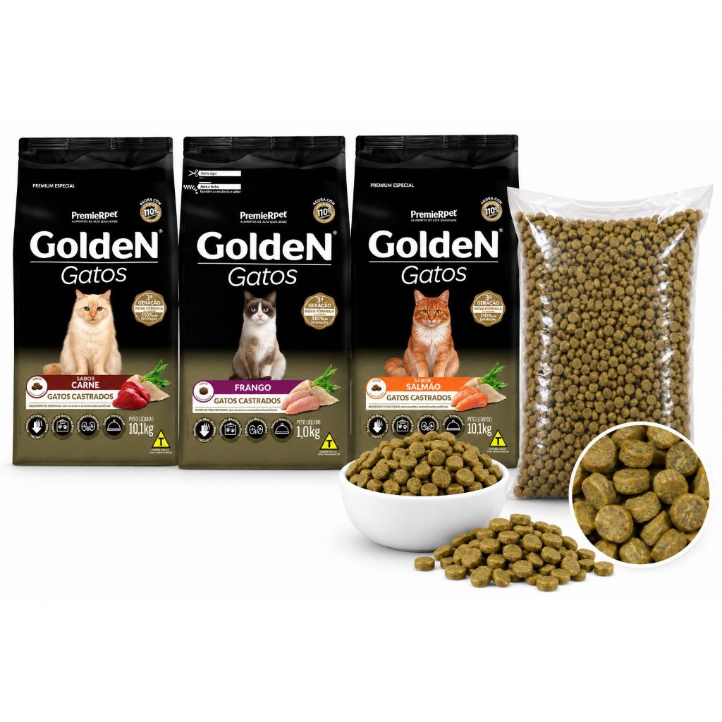 A Granel 1kg Ração Para Gato Castrado Golden Premier Pet