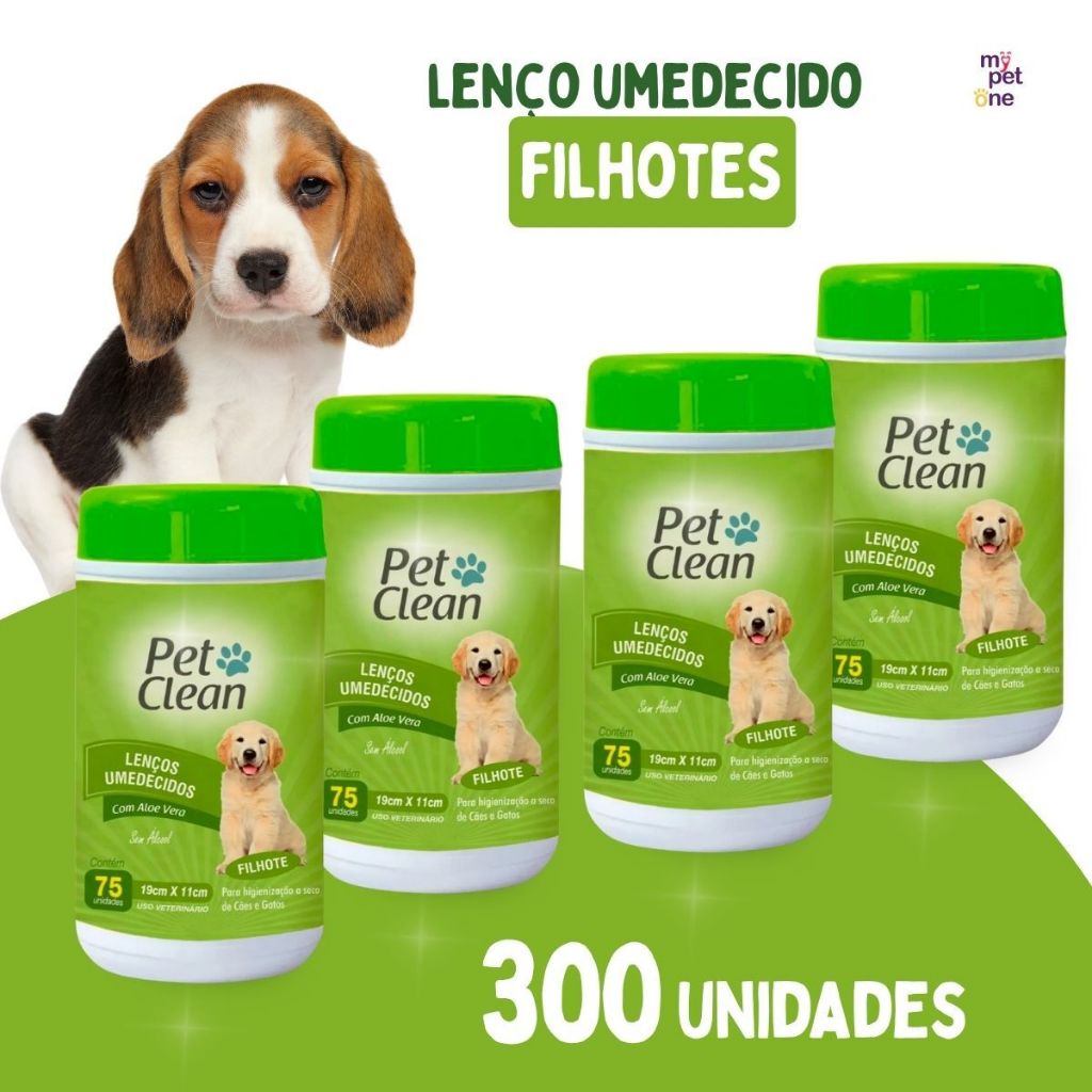 Kit 4 Lenço Umedecido Pet Clean para Cães e Gatos Filhotes - 75 Unidades