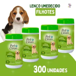 Kit 4 Lenço Umedecido Pet Clean para Cães e Gatos Filhotes - 75 Unidades