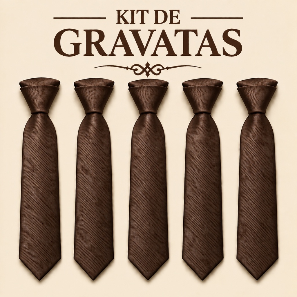 Kit Gravatas Marrom Café Slim 100% Poliester, padrinhos, casamentos e formaturas