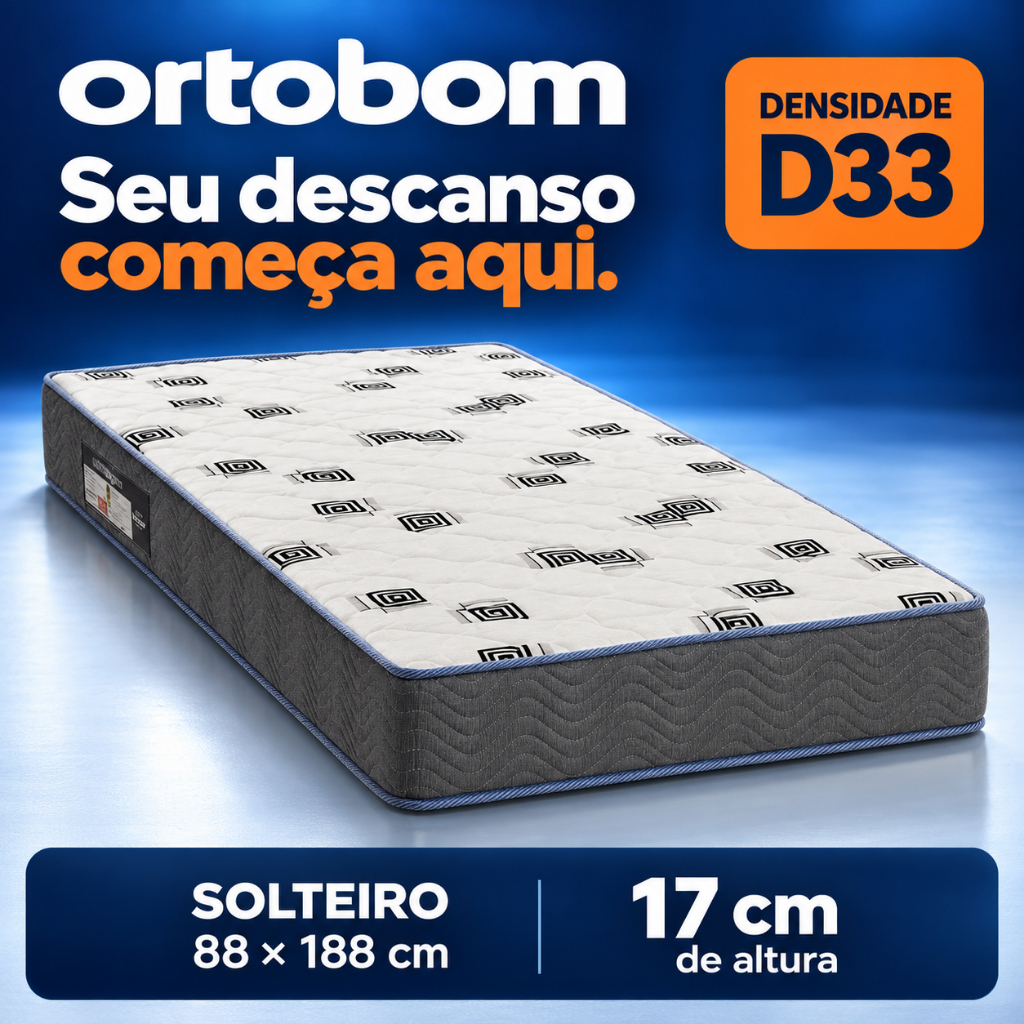 Colchão Espuma Solteiro Ortobom SELADO D33 88x188x17cm 100% ESPUMA INMETRO ANTIALÉRGICO ALTA DURABILIDADE