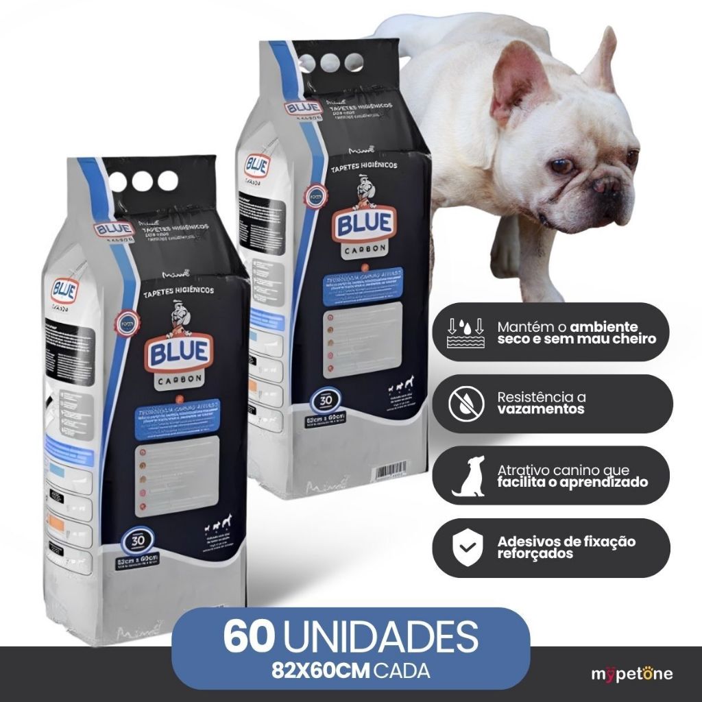 Kit 2 Tapete Higiênico Blue Carbon 82x60 cm - 30 Unidades