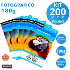 Papel Fotográfico 180g Glossy A4 Brilhante Masterprint à Prova D' Água