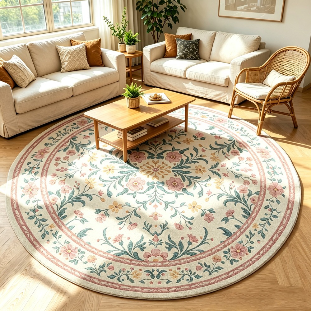 Tapete Redondo 1,50x1,50 Sala Quarto Floral Antiderrapante Lavável Macio Aveludado Decorativo Abelle Casa