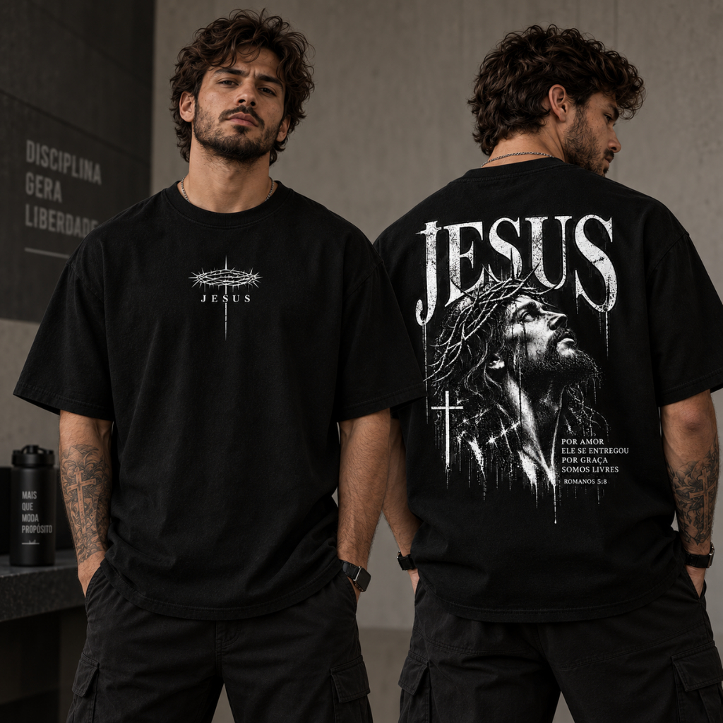 Camiseta Cristã Jesus Masculina Feminina Unissex Camisa Evangélica Gospel Estampada Fé Romanos 5