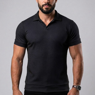 Camisa Polo Italiana Masculina Texturizada Sem Botão Manga Slim Luxo