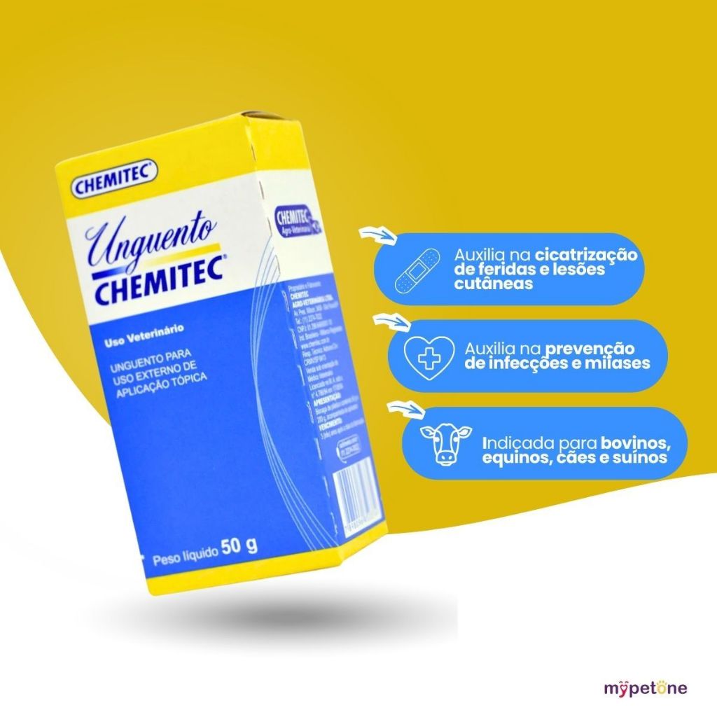 Kit 3 Unguento Chemitec 50g - Pomada Cicatrizante Para Animais — imagem 2 de 2