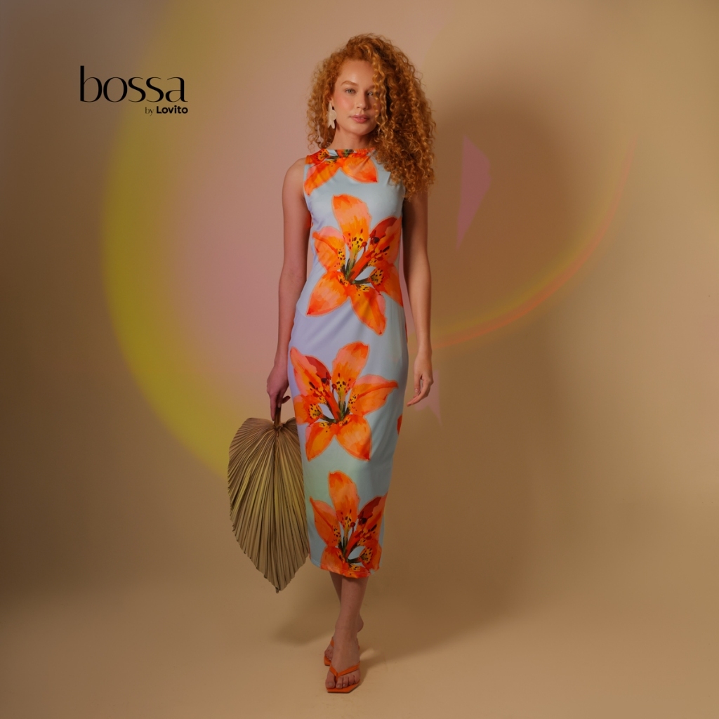 Lovito Bossa | Vestido Feminino Decote Nadador Estampado DRB15881618