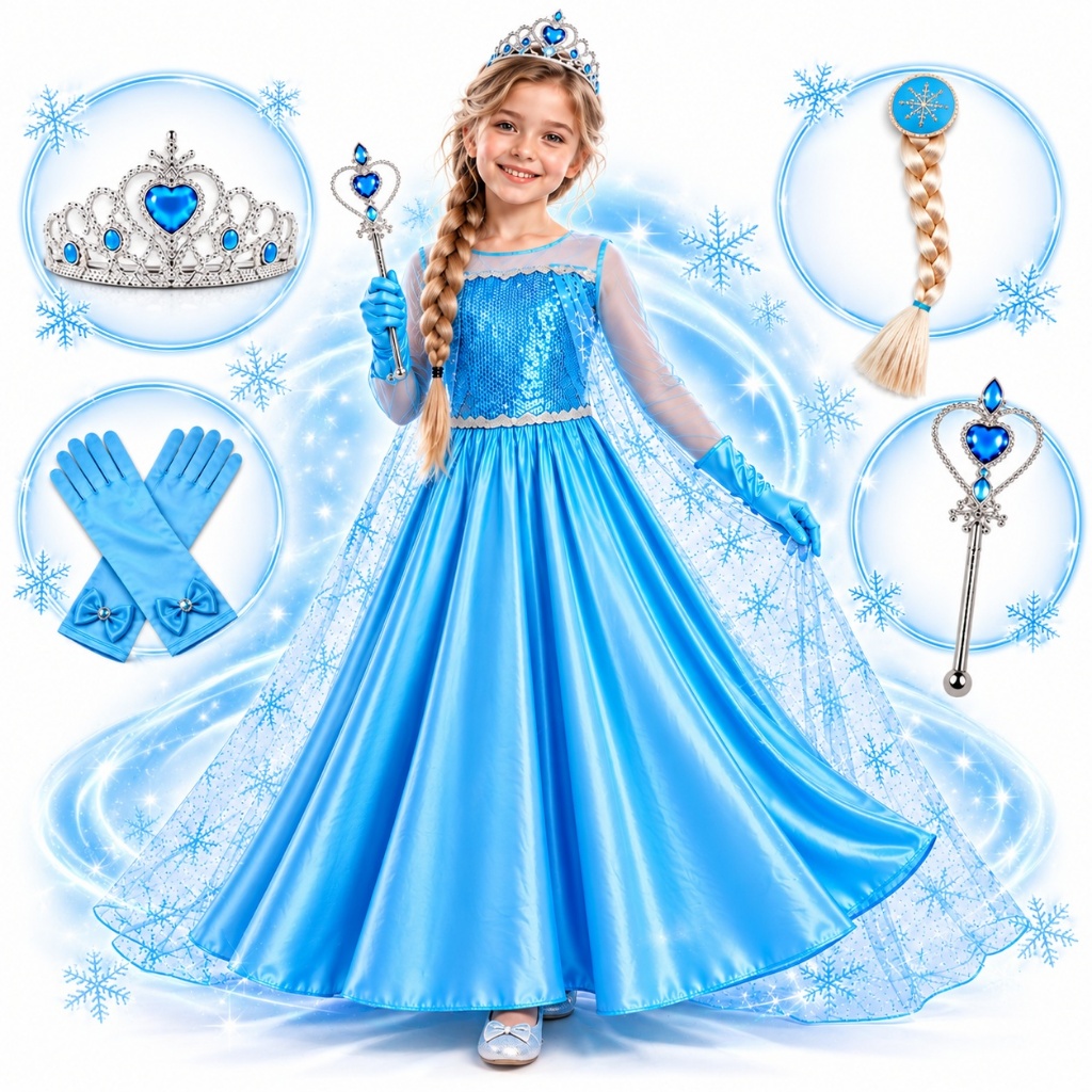 Fantasia Elsa Frozen Com e Sem Acessórios Vestido Infantil Capa Festa Hallowen Crianças
