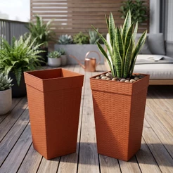 Kit 2 Vasos 17 Litros Coluna Rattan Reforçado Para Plantas e Flores Decoração Para Casa