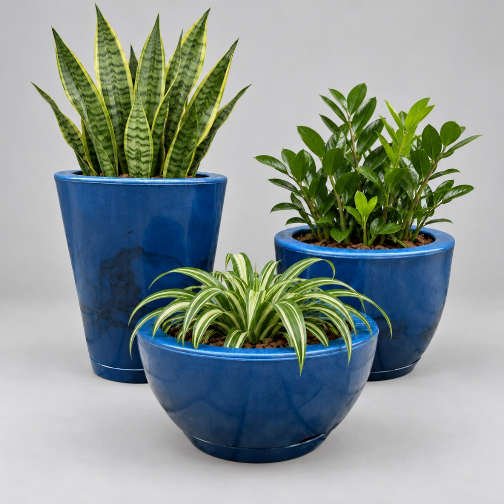 Kit 3 vasos de polietileno Marmorizado para plantas decorativo N1 N2 N3