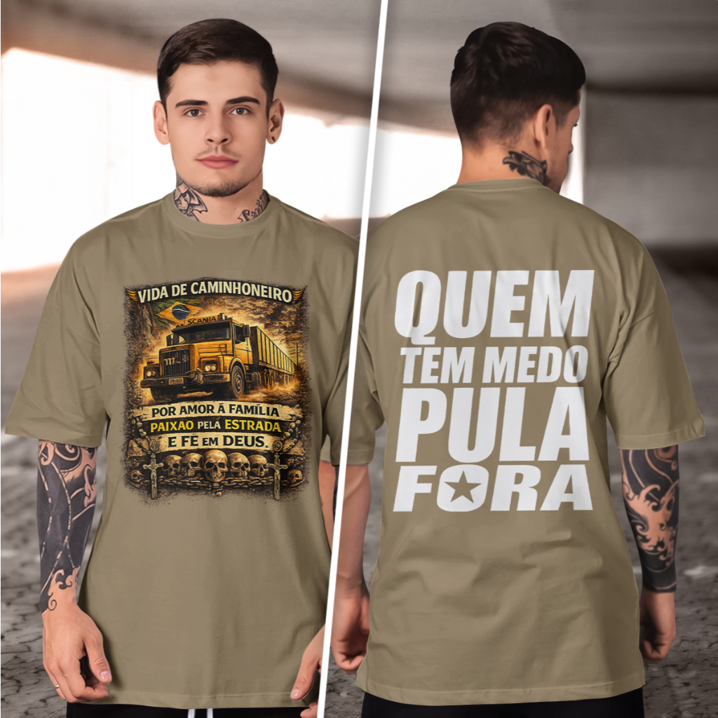 Camisetas Masculina Caminhoneiro paixão, estrada e fé  Gola Redonda Estampado 2026 tecido confortavel