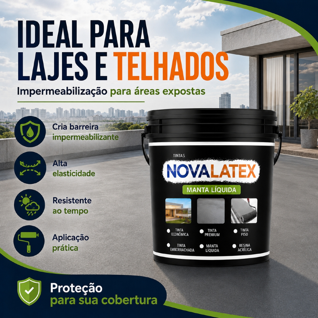 Manta Líquida Emborrachada NOVALATEX 18KG Flexível Hidrorrepelente Antimofo Premium