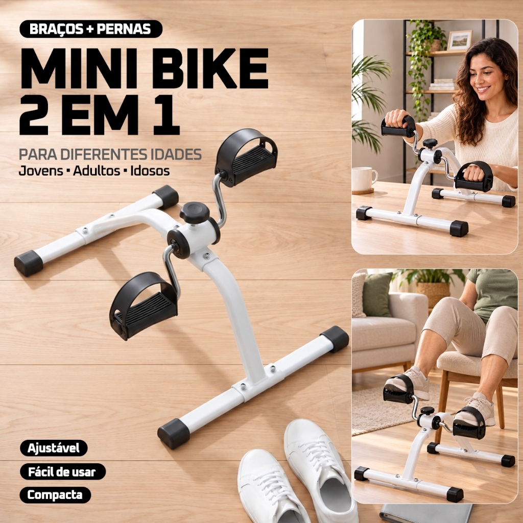 Mini Bike Pedalador 2 em 1 Braços e Pernas Resistência Ajustável para Jovens e Idosos