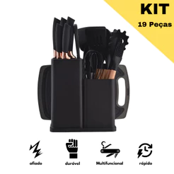 Kit Conjunto 19 Pçs De Utensílios Facas Silicone e Plástico Cozinha