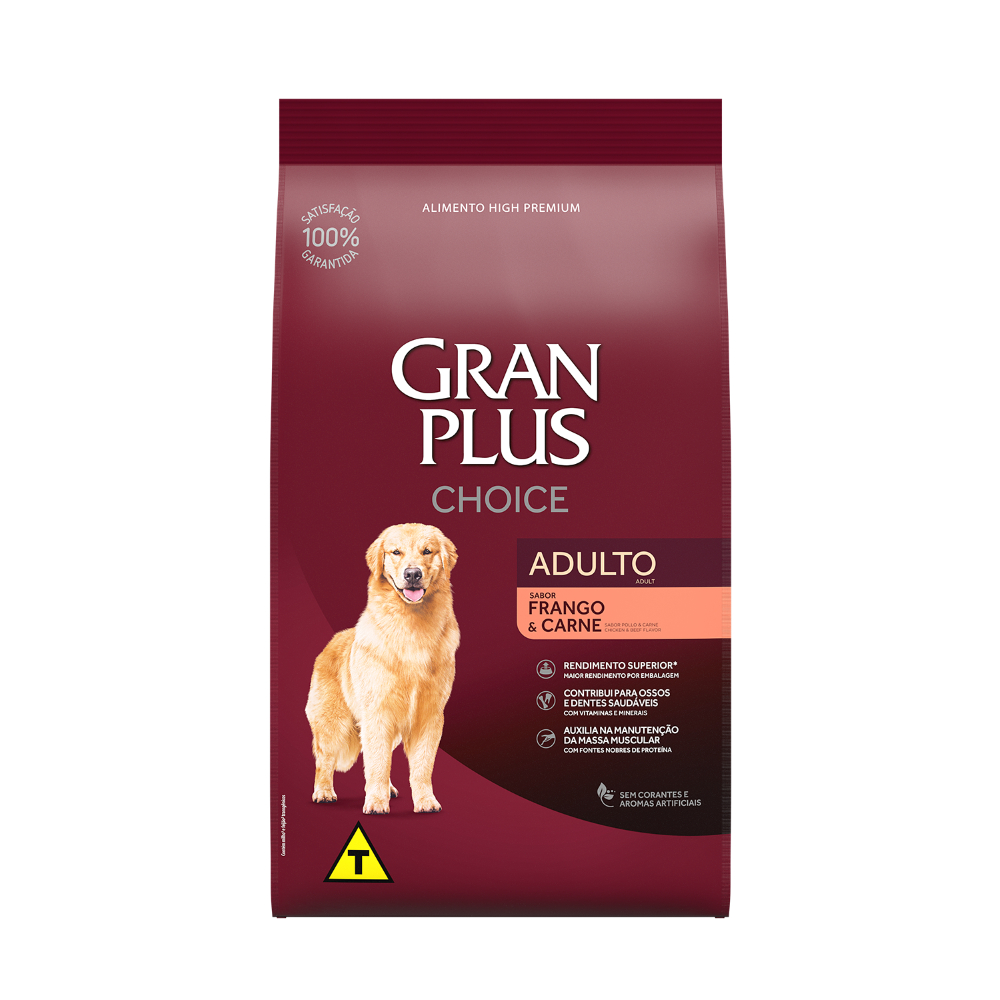 Racao Gran Plus Caes Choice Adultos Frango E Carne 15kg