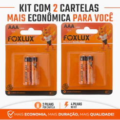 Pilha Alcalina AAA Palito Foxlux 1,5V LR03 Kit com 4