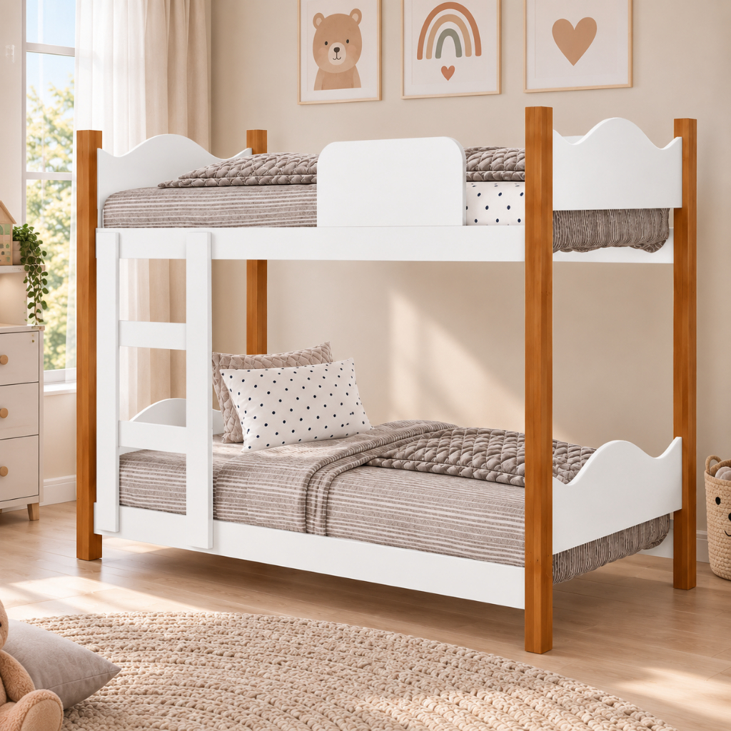 Mini Beliche Infantil Encanto Estrutura MDF Branco/Nature Quarto Criança Menina Menino - AV — imagem 2 de 2