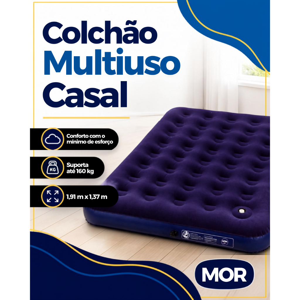 Colchão Inflável Casal Com Inflador Acoplado Multiuso - Mor