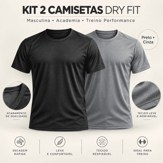 COMBO 2 CAMISETAS DRY FIT MASCULINA TREINO ACADEMIA ESPORTES PERFORMANCE QUALIDADE PREMIUM